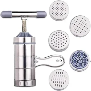 4-in-1 Stainless Steel Noodle Maker & Juice Extractor Press | Manual Dough Pasta Maker Machine | Silver