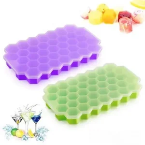 Set of 2 Silicone Ice Cube Trays with Lids | Multicolor Honeycomb Ice Mold | Reusable Freezer Ice Cube Maker