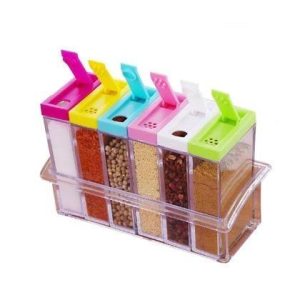 6-Piece Slider Spice Jar Set with Tray & Lids – Portable Kitchen Seasoning Organizer | Durable PP+PS Plastic Spice Container Set