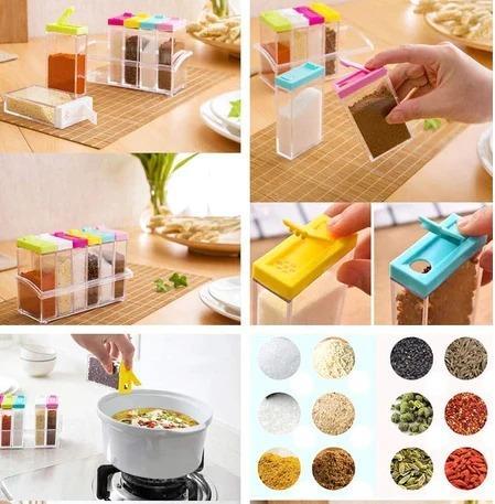 6-Piece Slider Spice Jar Set with Tray & Lids – Portable Kitchen Seasoning Organizer | Durable PP+PS Plastic Spice Container Set - Image 4