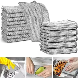 Stainless Steel Dishwashing Cloths Set of 3 – Reusable Wire Mesh Cleaning Cloth for Kitchen Dishes, Pots, Pans & Countertops – Silver