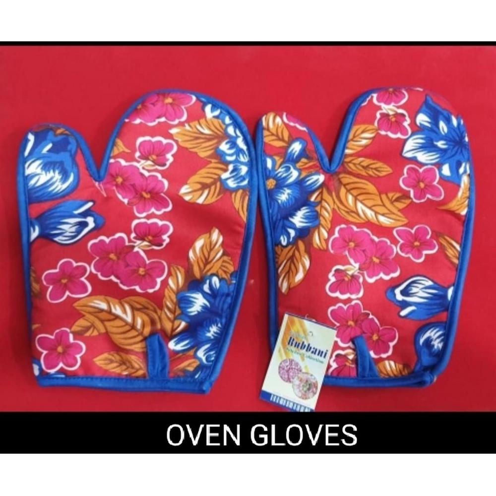 Heat Resistant Floral Cotton Oven Mitts Set – Blue & Pink Kitchen Gloves (Pack of 2) - Image 2