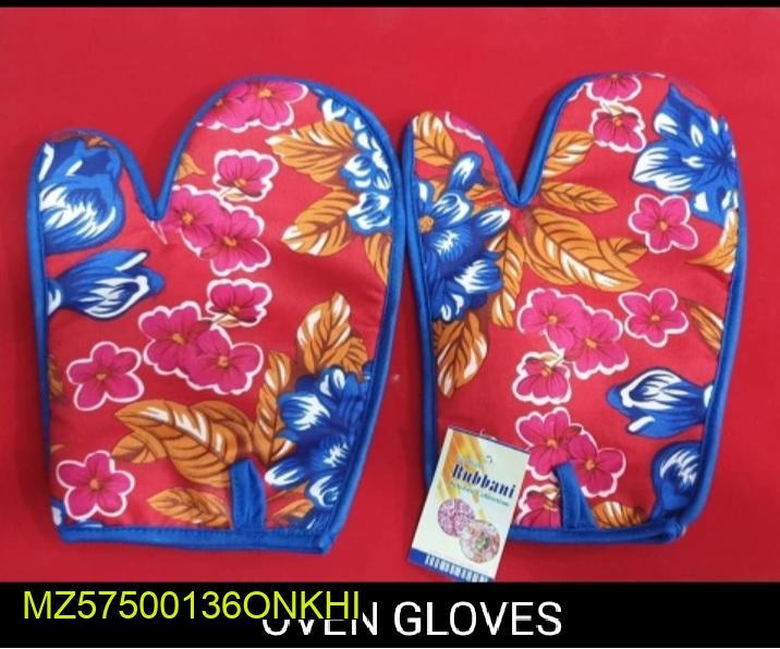 Heat Resistant Floral Cotton Oven Mitts Set – Blue & Pink Kitchen Gloves (Pack of 2) - Image 3