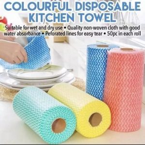 Stylish Non-Woven Kitchen Towels Roll with Zigzag Pattern – 50 Sheets Disposable Cleaning Tissues