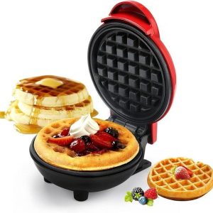 Electric Waffle Maker 350W – Non-Stick Compact Waffle Machine for Homemade Breakfast & Desserts (Red)