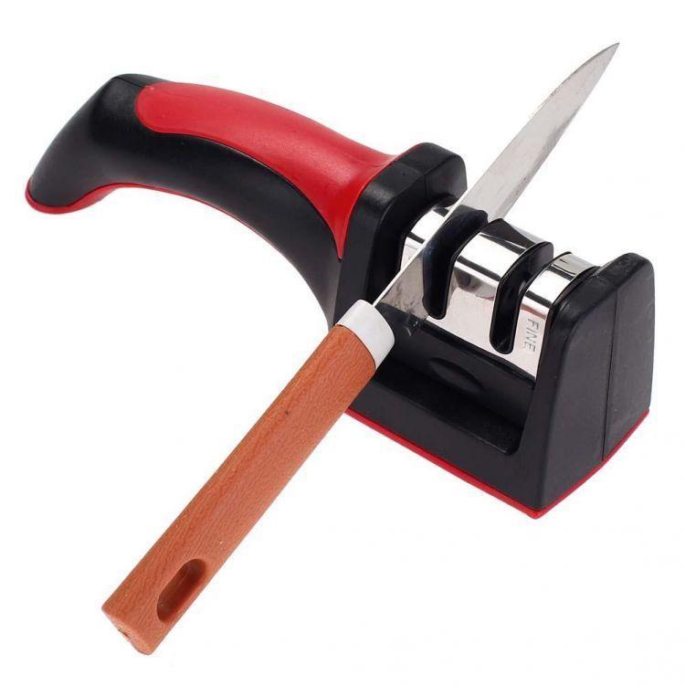 3-in-1 Stainless Steel Knife Sharpener – Professional Multi-Stage Kitchen Blade Sharpening Tool | Black & Red - Image 2