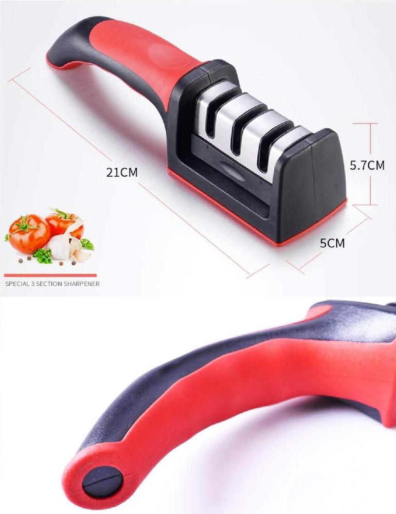 3-in-1 Stainless Steel Knife Sharpener – Professional Multi-Stage Kitchen Blade Sharpening Tool | Black & Red - Image 4
