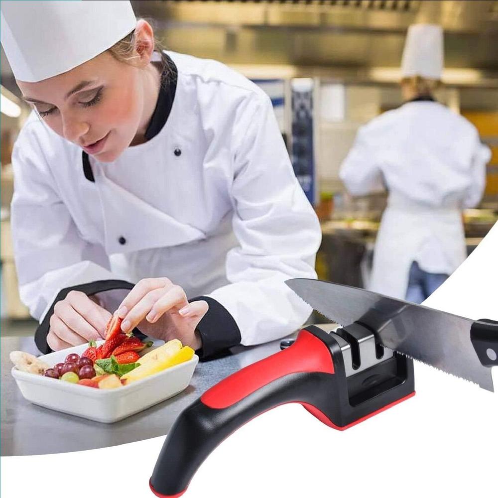 3-in-1 Stainless Steel Knife Sharpener – Professional Multi-Stage Kitchen Blade Sharpening Tool | Black & Red
