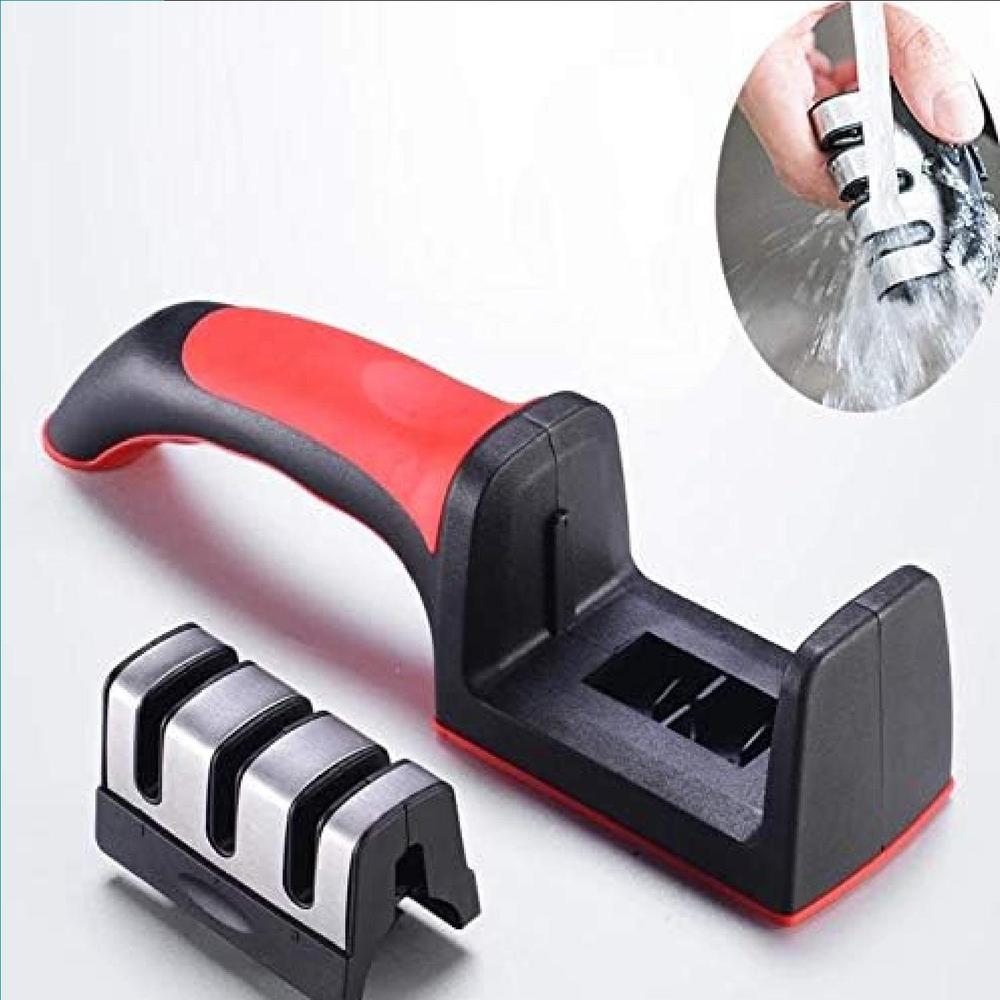 3-in-1 Stainless Steel Knife Sharpener – Professional Multi-Stage Kitchen Blade Sharpening Tool | Black & Red - Image 6