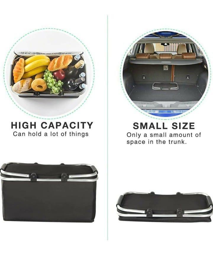 Folding Picnic Cooler Basket with Handle & Insulated Lining – Aluminum Frame Multicolor Portable Food Storage Bag - Image 3