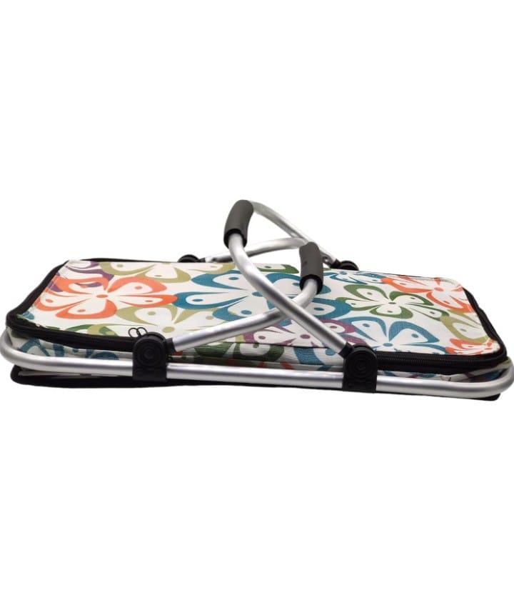 Folding Picnic Cooler Basket with Handle & Insulated Lining – Aluminum Frame Multicolor Portable Food Storage Bag - Image 4