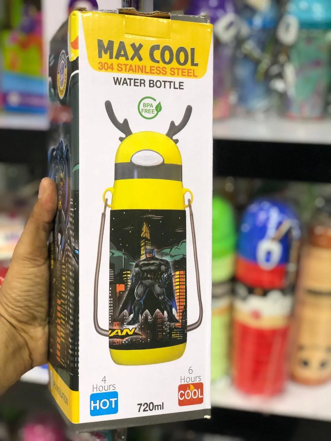 Max Cool Batman Insulated Water Bottle 720ml – 304 Stainless Steel Hot & Cold Flask for Kids, School, Travel & Outdoor Use - Image 2