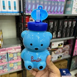 Blue Teddy Bear Water Bottle with Straw – Cute Cartoon Kids Drinking Bottle for School, Travel & Daily Use