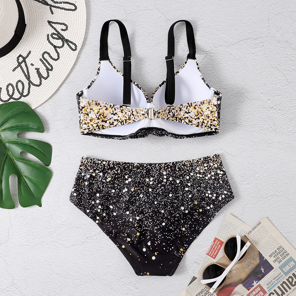 Black Sparkly Star Print Split Bikini Set - Image 4