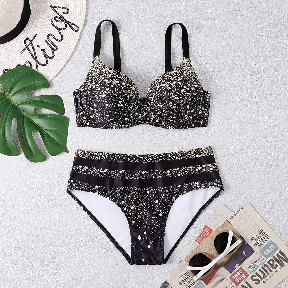 Black Sparkly Star Print Split Bikini Set - Image 5