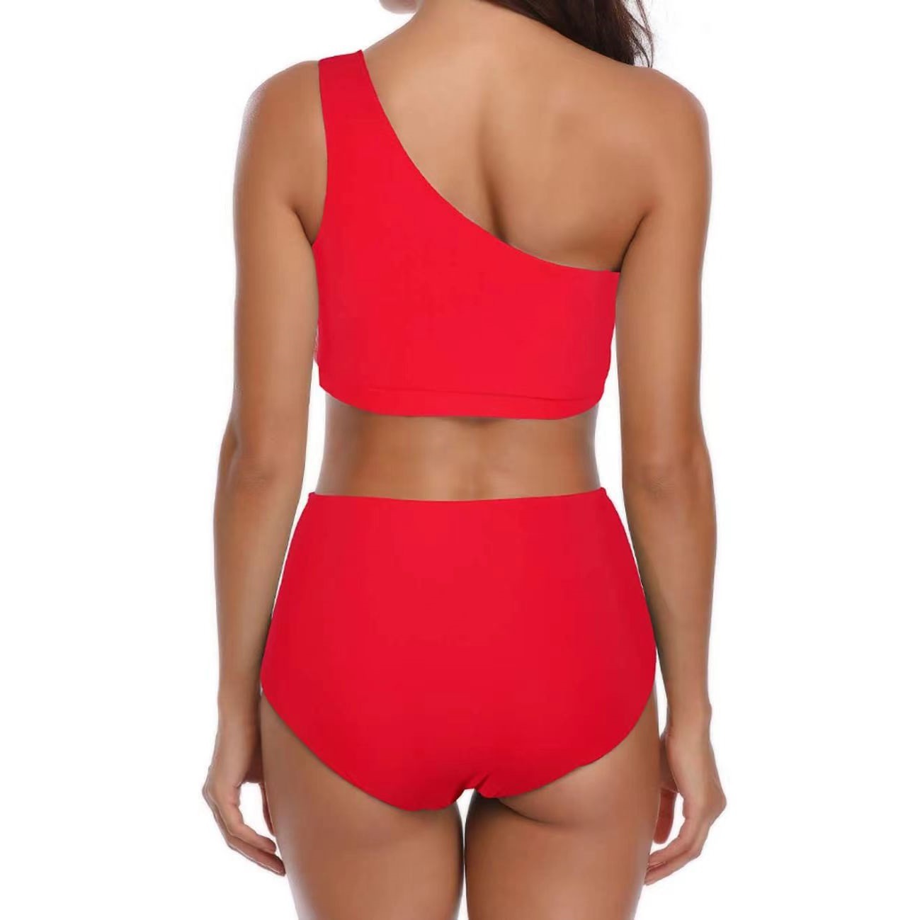 Red One Shoulder High Waist Swim Suit for Women - Image 3