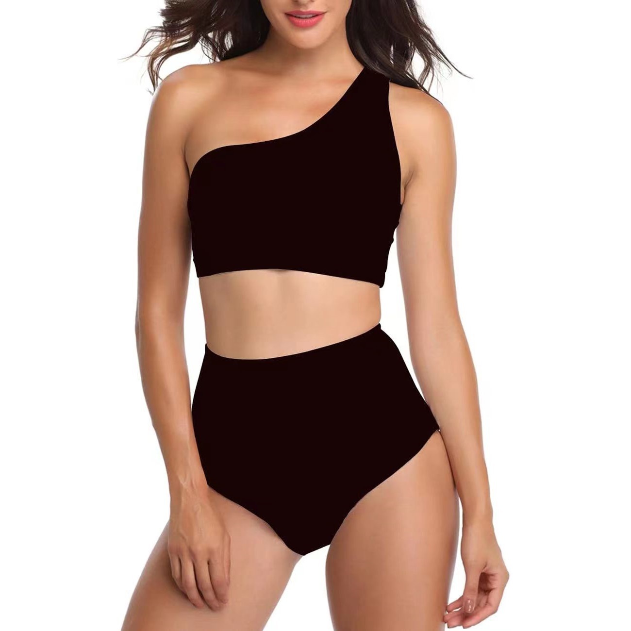Red One Shoulder High Waist Swim Suit for Women - Image 6