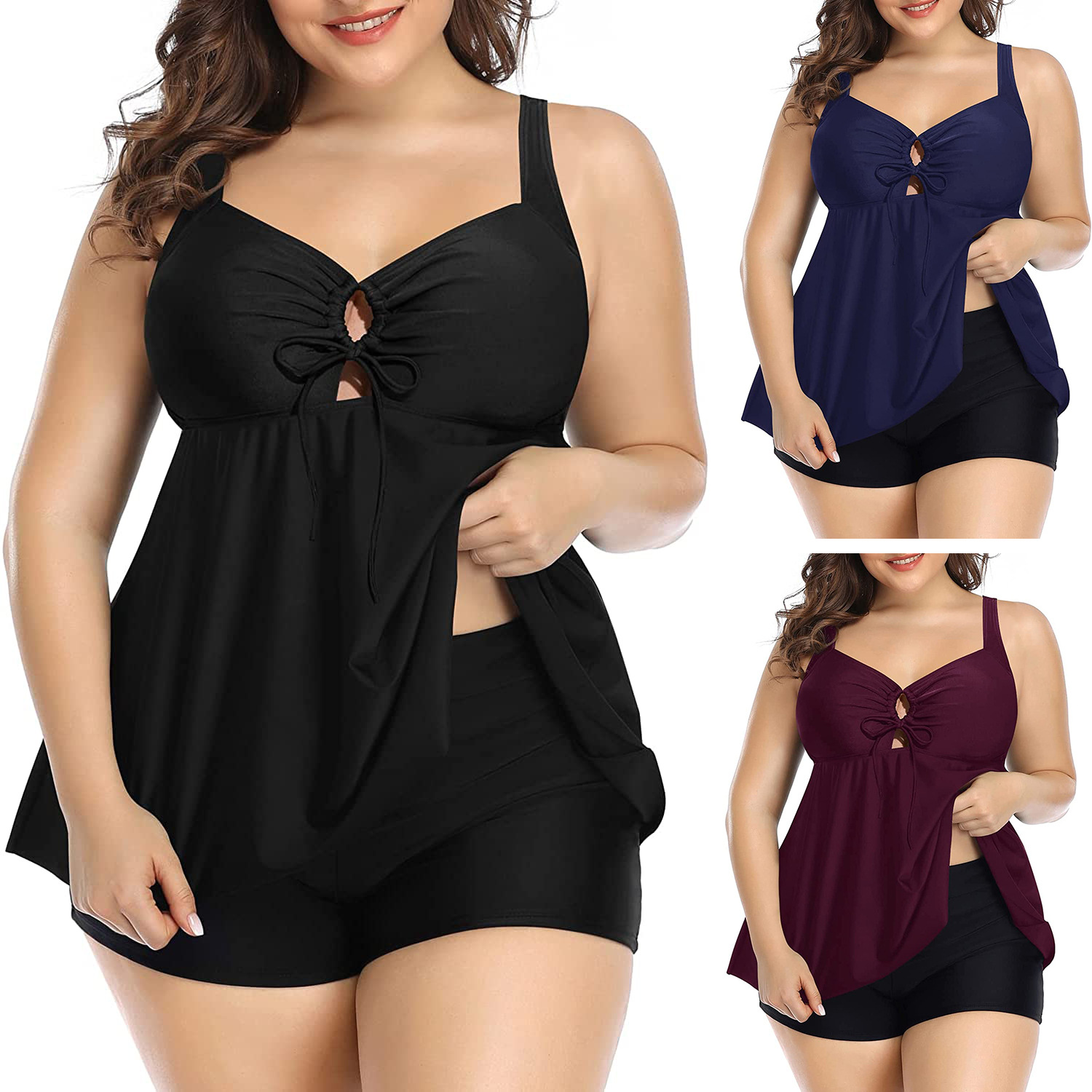 Plus Size Belly Contracting Swimsuit – Wine Red - Image 3