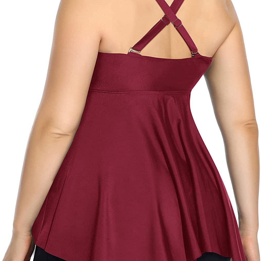 Plus Size Belly Contracting Swimsuit – Wine Red - Image 4