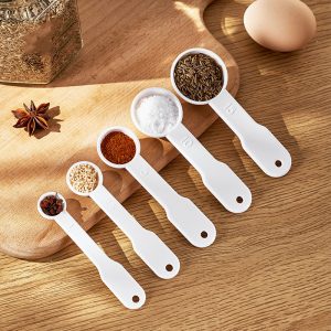 5-Piece White Plastic Measuring Spoons Set – Kitchen Baking & Baby Food Measuring Tools