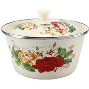 Thickened Enamel Basin with Lid – Vintage Floral Multipurpose Serving Bowl for Kitchen & Dining
