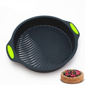 9-Inch Silicone Cake Mold with Green Handles – Non-Stick Round Baking Pan for Cakes & Desserts