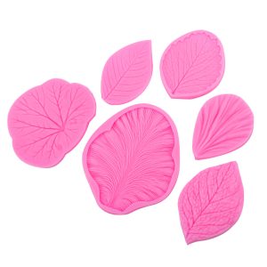 Pink Leaf & Petal Silicone Sugar Molds Set of 6 – Food-Grade Flexible Fondant & Cake Decorating Molds for Baking, Sugar Art & Desserts