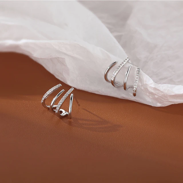 W Shape Zircon Korean Earring Cuff Earrings that Look Like Multiple Piercings for Women - Image 2