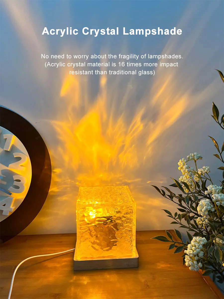 Dynamic Rotating Water Ripple Night Light 3 Colors Flame Crystal Lamp for Living Room Study Bedroom (No remote Attached USB cable) - Image 2