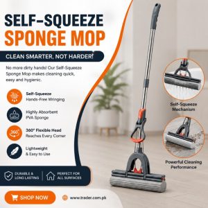 Self-Squeeze Sponge Mop | Super Absorbent Floor Cleaning Mop | Hands-Free Water Squeeze | 360° Rotating Cleaning Mop