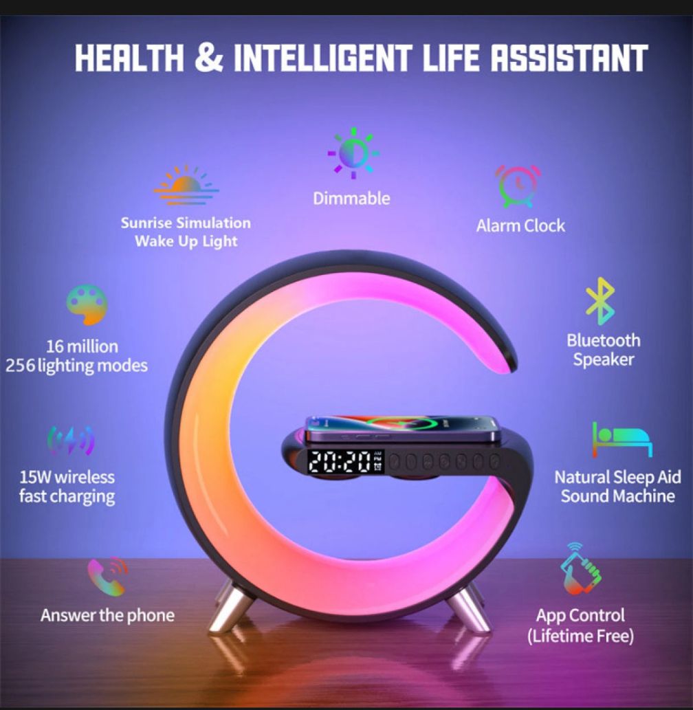 G11 G Shape Bluetooth Speaker Multifunctional Lamp Digital Alarm Wirless Charging Memory Card Supported - Image 2