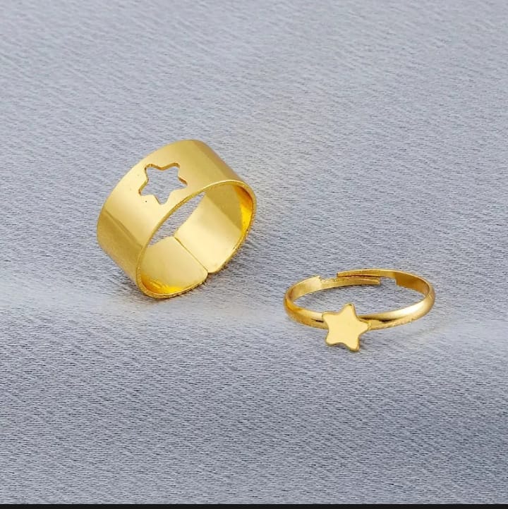 2pc Golden Trendy Star Couple Ring - Image 2