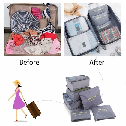 6pcs/Set Travel Storage Bag Portable Luggage Organizer Clothes Tidy Pouch Zip Cube Luggage Toiletry Bag Organizer Pouch Home Organization - Multi (random colors) - Image 3