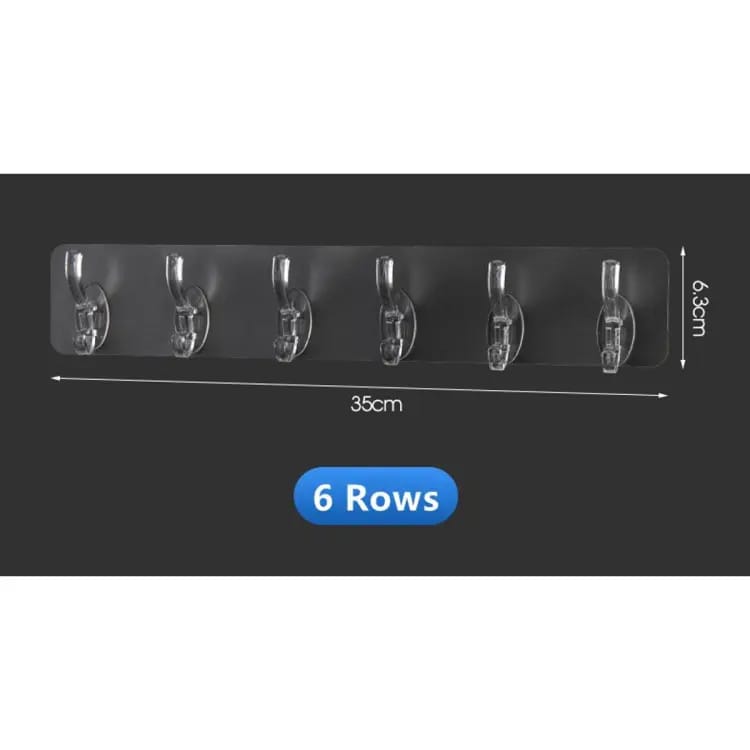 6 Row Transparent Self-Adhesive Wall Hooks – Multi-Purpose Clothes, Coats, Towels, Keys, Kitchen & Bathroom Storage Rack - Image 2