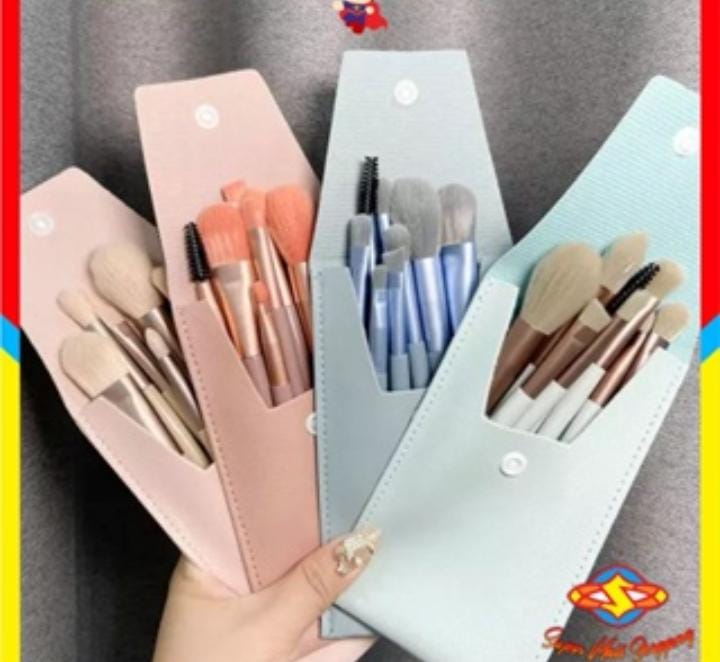 8 Pieces Cute Brushes With Leather Pouch (random color) - Image 2