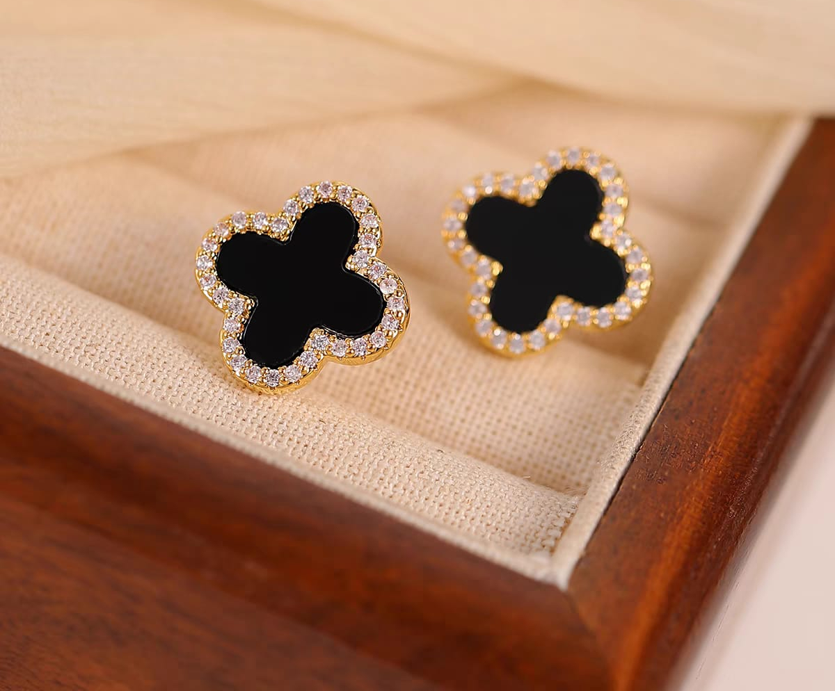 Stainless steel Flower zircon studs Earrings - Image 2