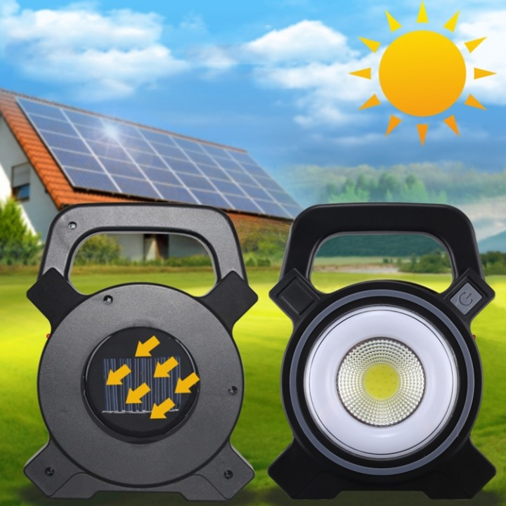 JY-819A 10W Solar Rechargeable White Light COB LED Work Light, Handheld Camping Lamp with Solar Panel - Image 2