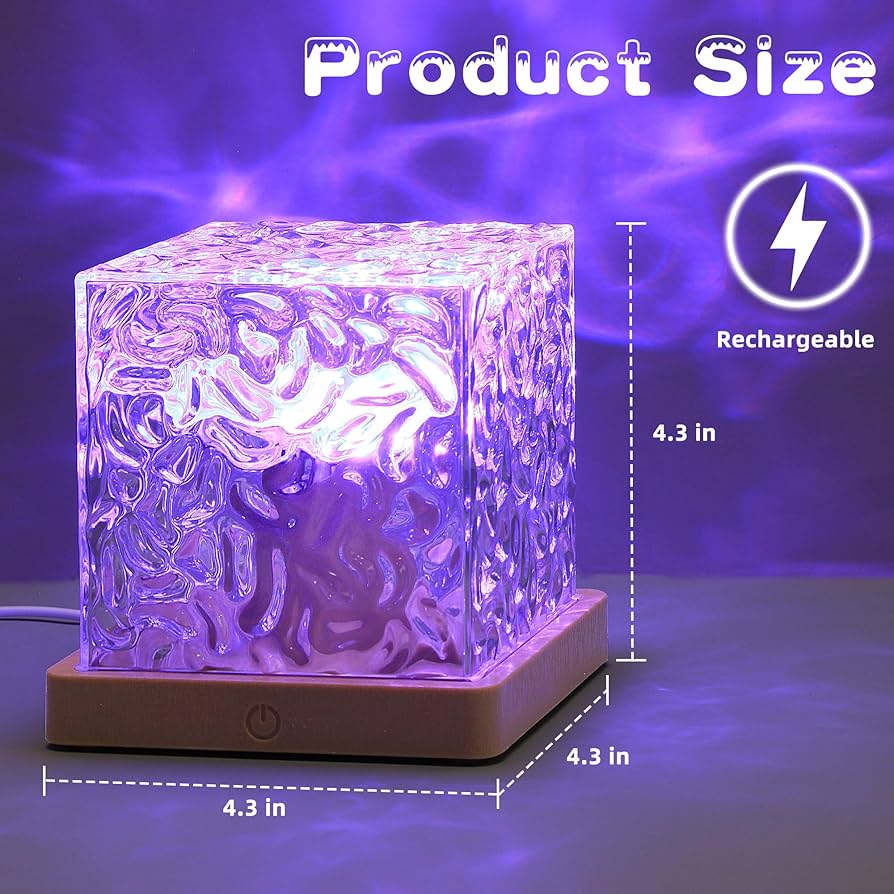 Dynamic Rotating Water Ripple Night Light 3 Colors Flame Crystal Lamp for Living Room Study Bedroom (No remote Attached USB cable) - Image 5