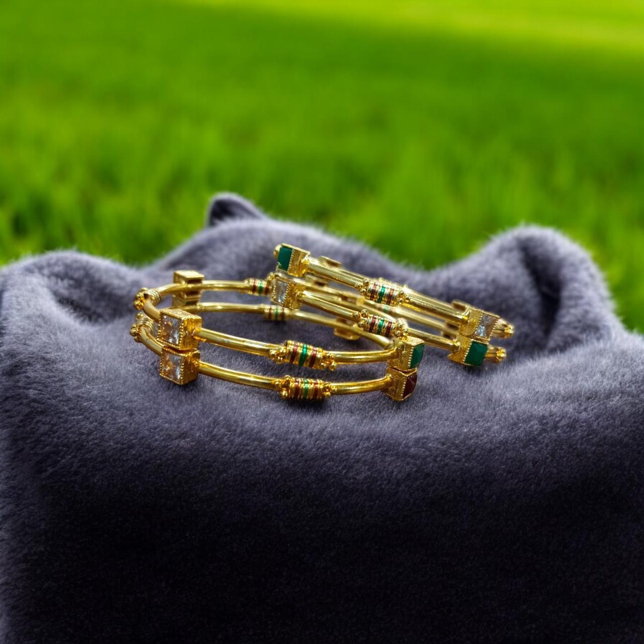 Indian Gold Plated AD Zircon MinaKari Banlges For Womens - Image 2