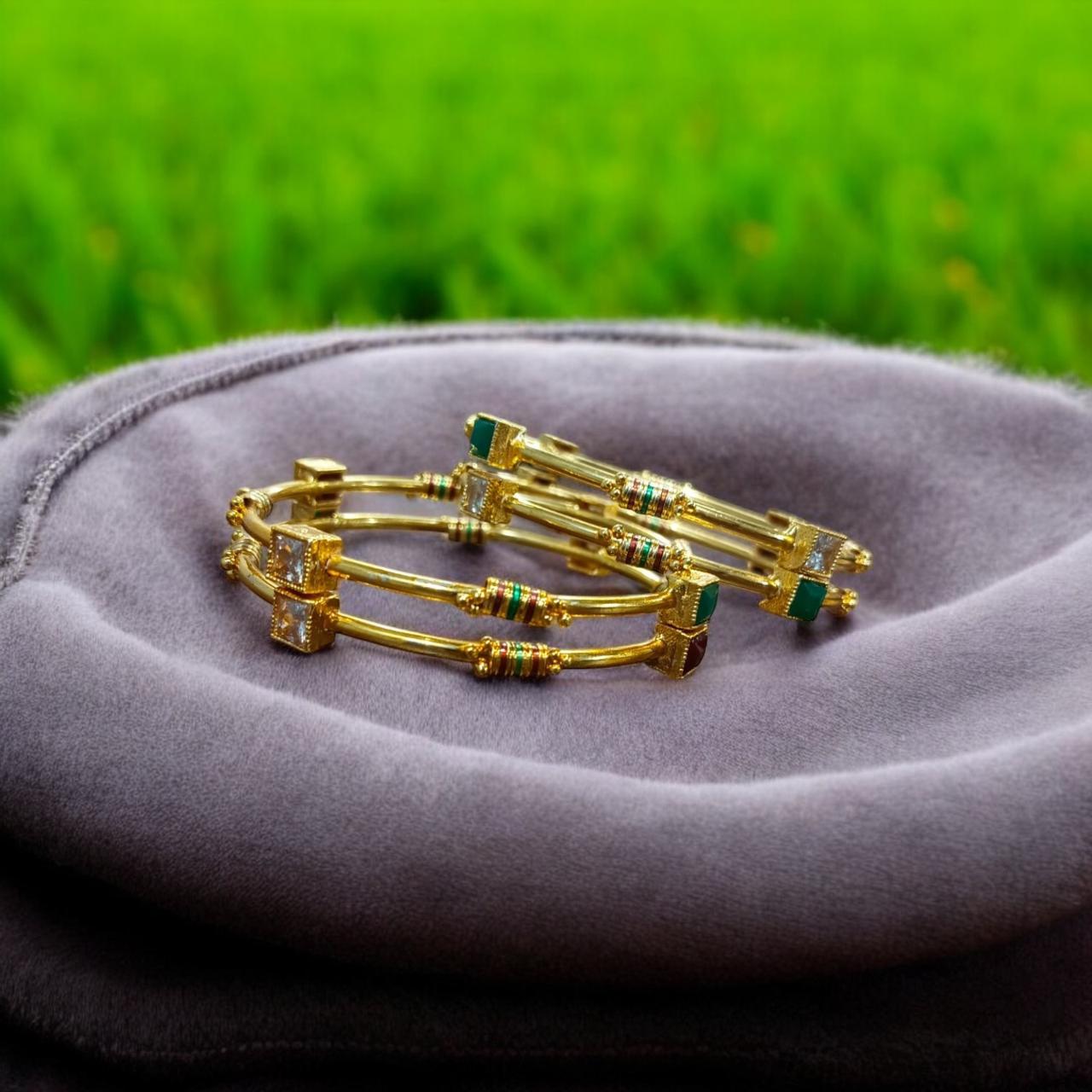 Indian Gold Plated AD Zircon MinaKari Banlges For Womens - Image 4