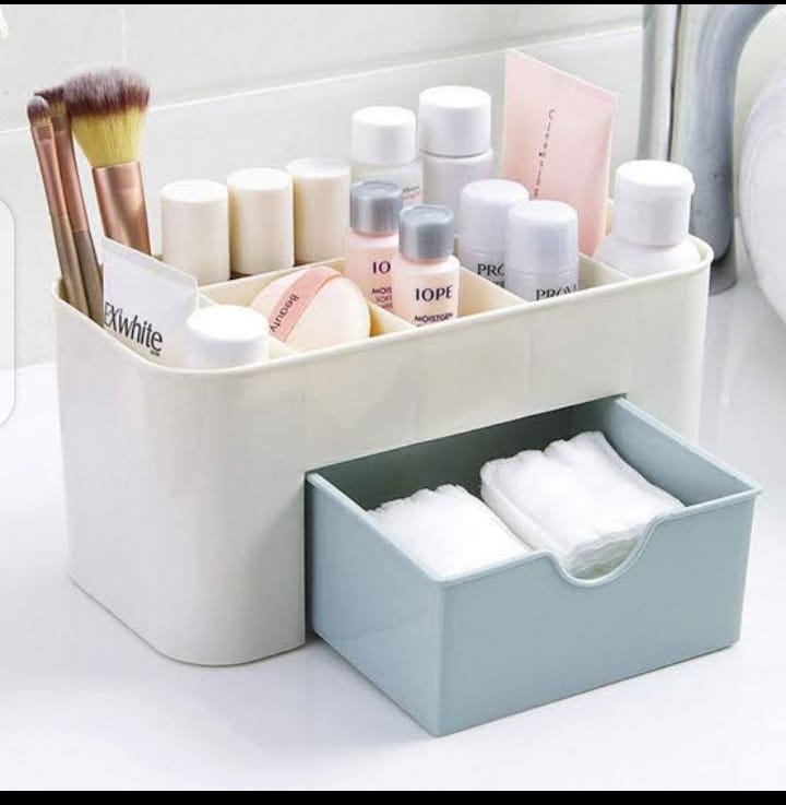 Plastic Makeup Storage Box With Small Drawer For Bathroom, Organizer Drawers, Makeup Brush Organizer Space- Saving Space Storage Box(random color) - Image 3