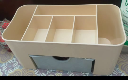 Plastic Makeup Storage Box With Small Drawer For Bathroom, Organizer Drawers, Makeup Brush Organizer Space- Saving Space Storage Box(random color)