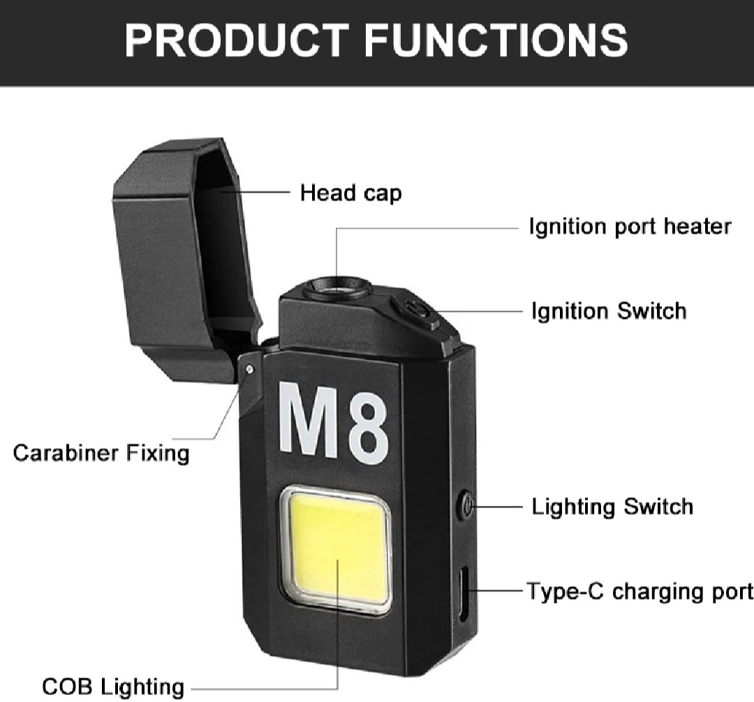 DH-001 COB Led Flashlight With Lighters Dual Arc Pulse Flameless Lighter Type C Rechargeable Lighter Work Light Mini Light Men's Gift | Dual Arc Pulse Flameless Lighter - Image 2