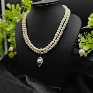 Imported Elegant Double-Strand Pearl Necklace with Delicate Pendant | Girls & Women Fashion