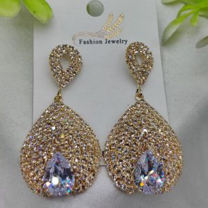 Luxurious Teardrop Crystal Earrings with Pave Detailing Earrings - Luxurious Gold Finish
