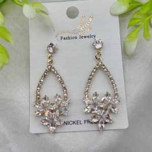 Imported Elegant Crystal Floral Drop Earrings  Nickel Free Earrings - Luxurious Gold Finish