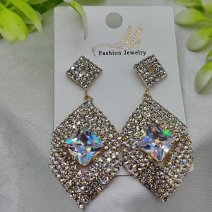Imported Dazzling Geometric Crystal Drop Earrings - Nickel-Free Luxury Earrings  Nickel Free Earrings - Luxurious Gold Finish