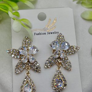 Imported Stunning Crystal Floral Earrings with Teardrop Accent - Nickel Free