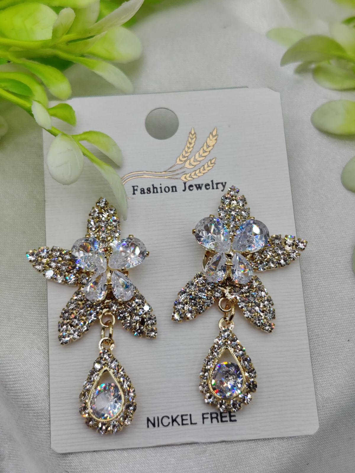 Imported Stunning Crystal Floral Earrings with Teardrop Accent - Nickel Free