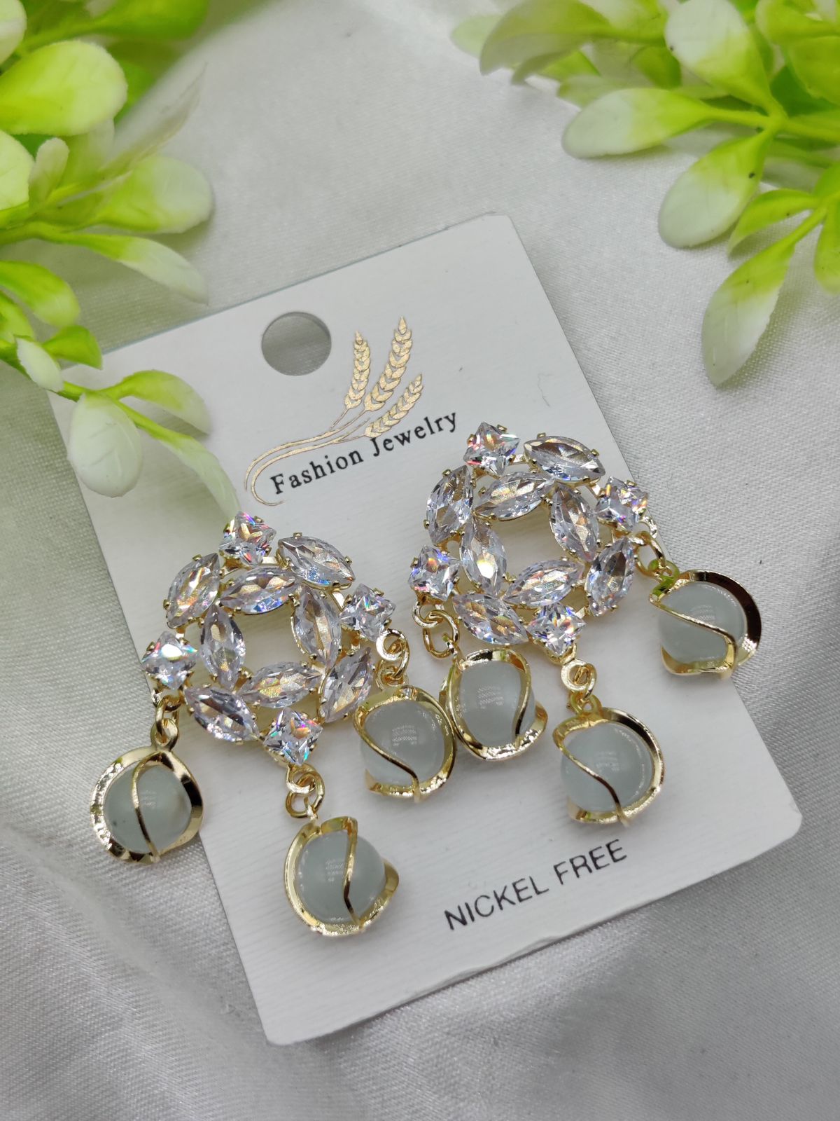 Imported Exquisite Crystal Halo Earrings with Chic Gemstone Dangles - Image 2